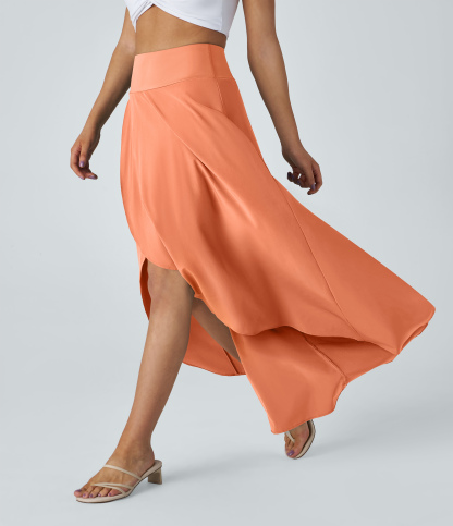 High Waisted High Low Ruffle 2-in-1 Flowy Quick Dry Casual Regular Maxi Skirt