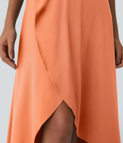 High Waisted High Low Ruffle 2-in-1 Flowy Quick Dry Casual Regular Maxi Skirt