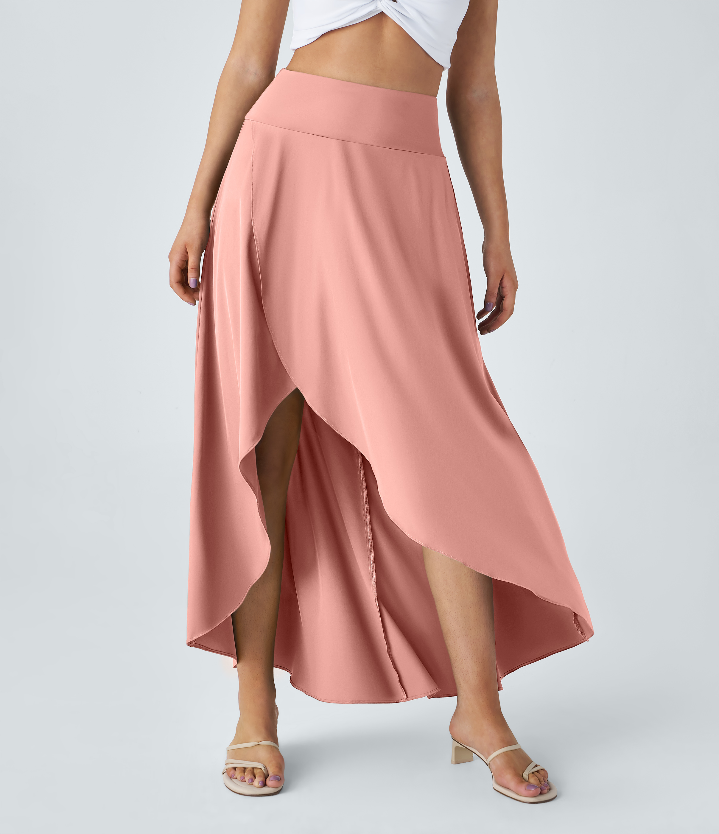 High Waisted High Low Ruffle 2-in-1 Flowy Quick Dry Casual Regular Maxi Skirt