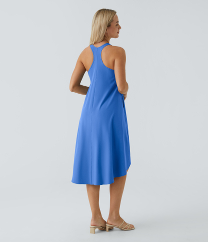 Backless Racerback Side Pocket High Low Flowy Midi Quick Dry Casual Dress