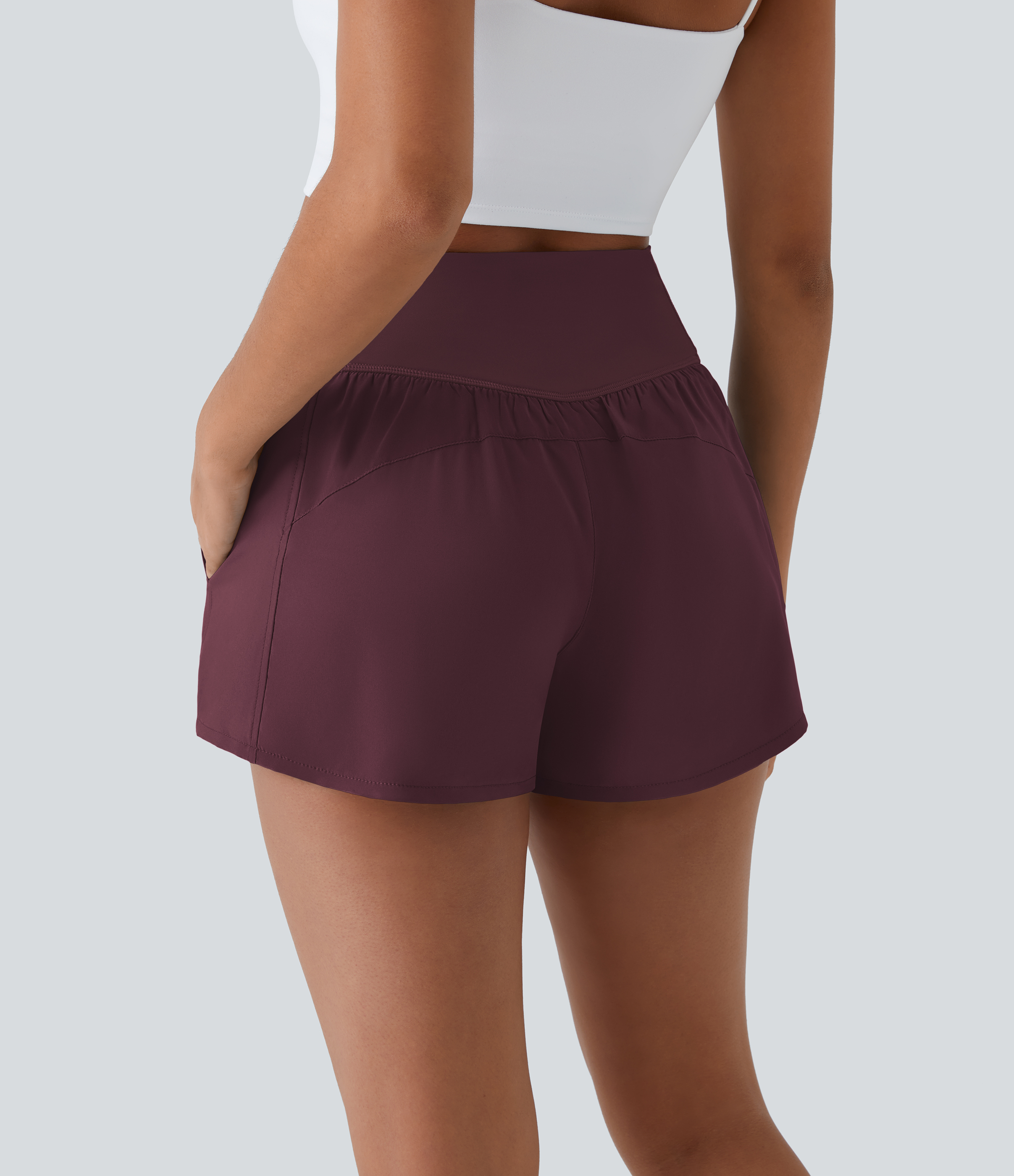 High Waisted Crossover Pocket 2-in-1 Quick Dry Yoga Shorts 4"