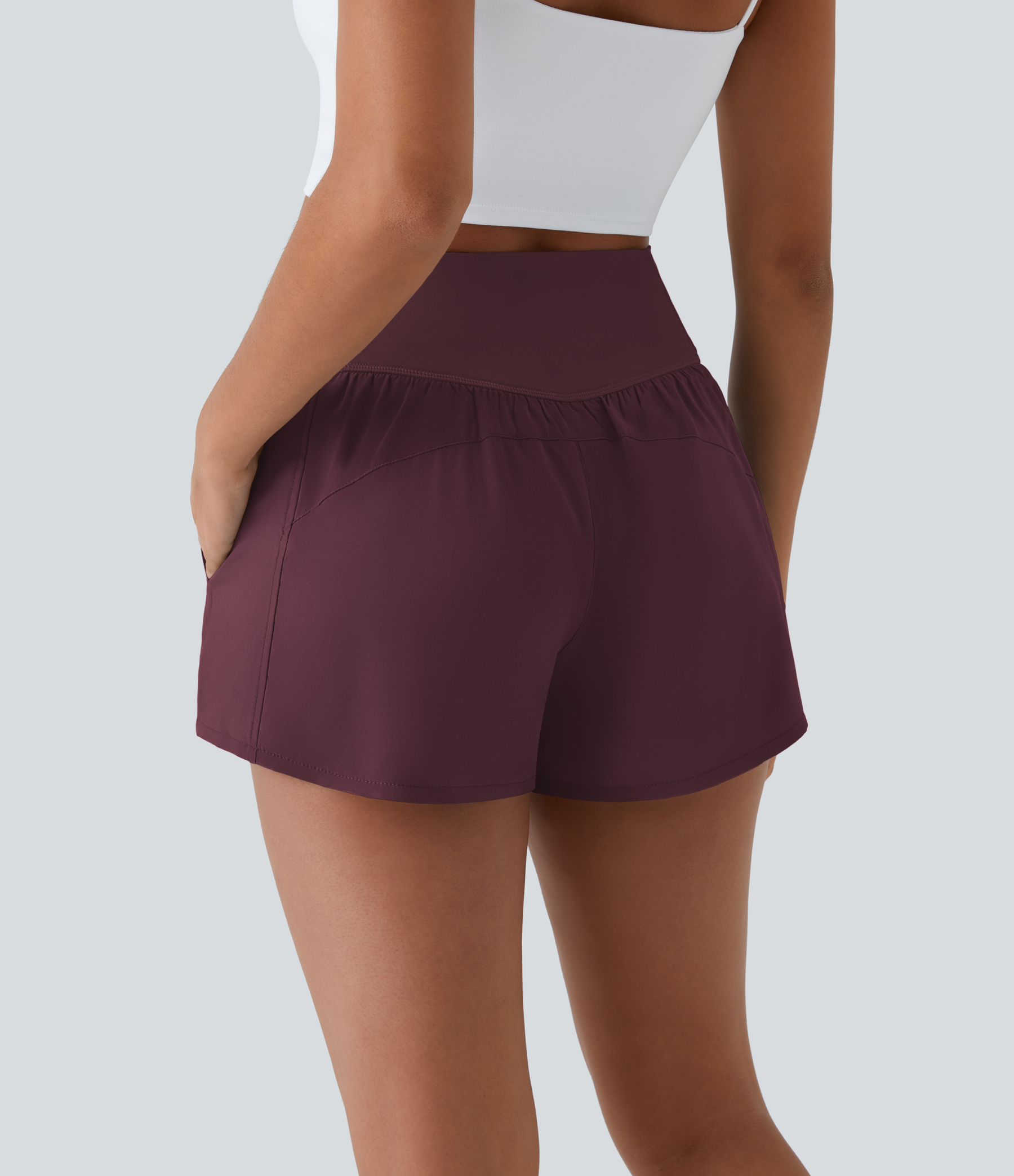 High Waisted Crossover Pocket 2-in-1 Quick Dry Yoga Shorts 4"