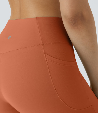 High Waisted Crossover Pocket Yoga Biker Shorts 7"-UPF50+