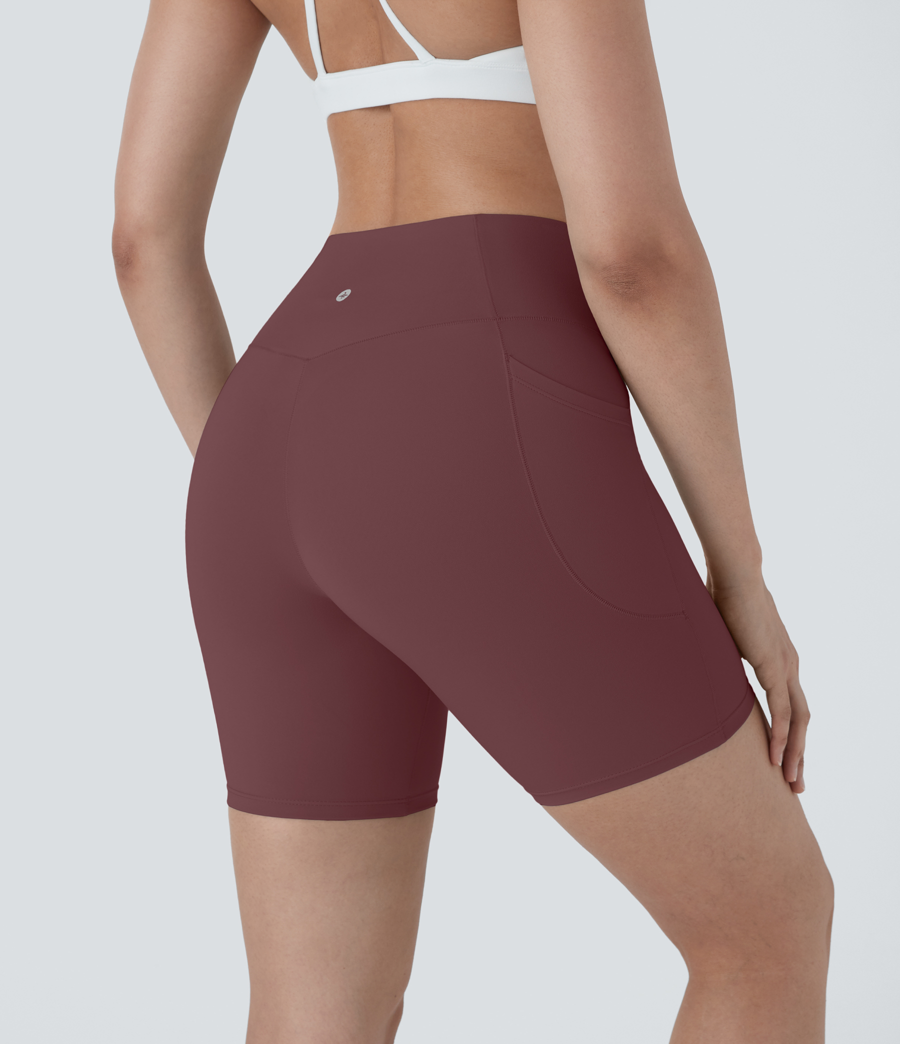 High Waisted Crossover Pocket Yoga Biker Shorts 7"-UPF50+
