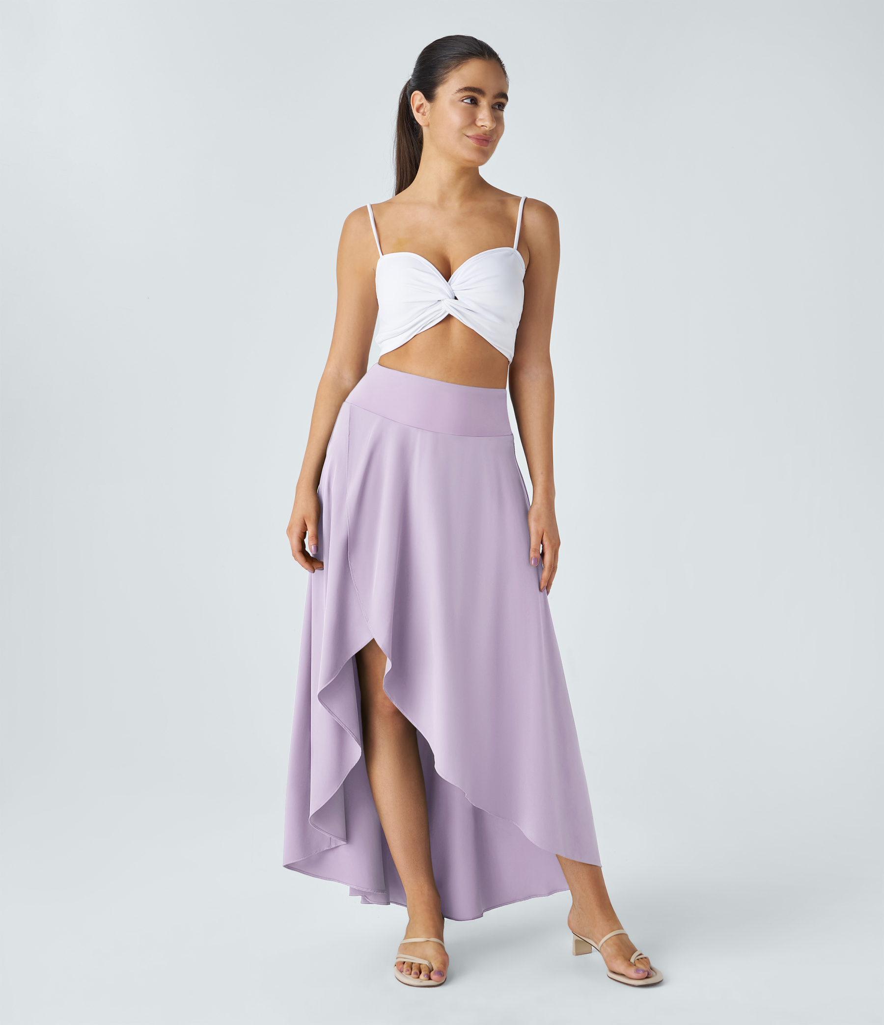 High Waisted High Low Ruffle 2-in-1 Flowy Quick Dry Casual Regular Maxi Skirt