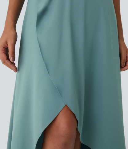 High Waisted High Low Ruffle 2-in-1 Flowy Quick Dry Casual Regular Maxi Skirt