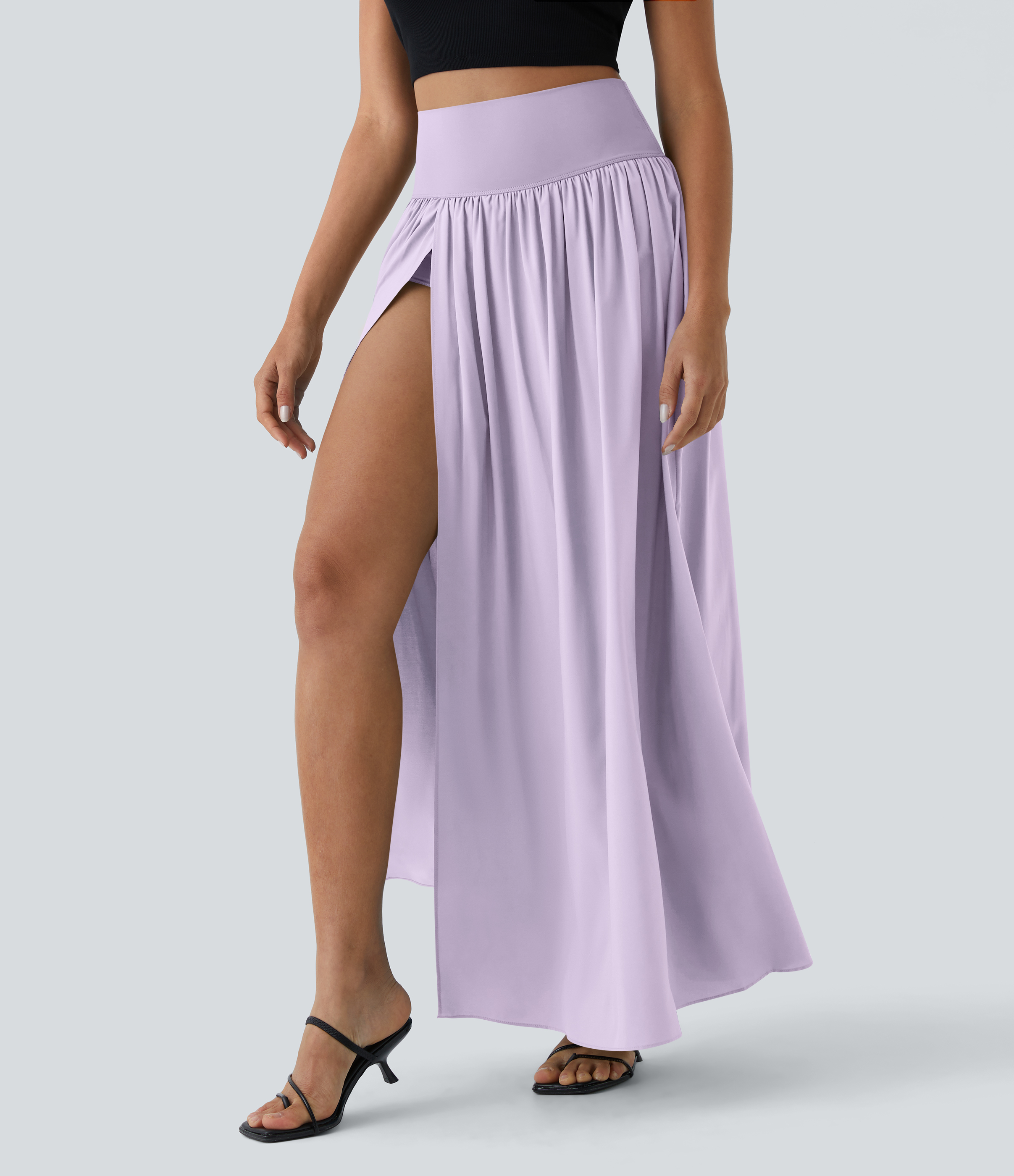High Waisted Split 2-in-1 Flowy Quick Dry Maxi Casual Skirt