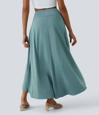 High Waisted High Low Ruffle 2-in-1 Flowy Quick Dry Casual Regular Maxi Skirt