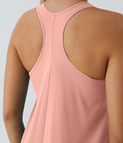 Backless Racerback Side Pocket High Low Flowy Midi Quick Dry Casual Dress