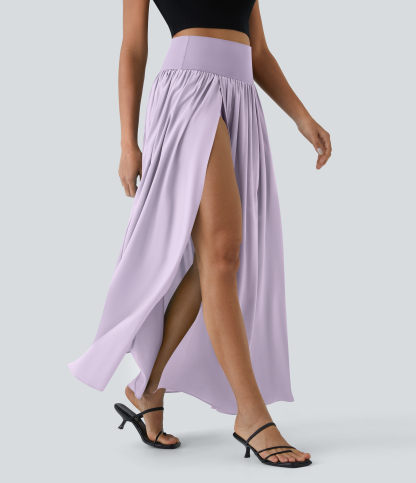 High Waisted Split 2-in-1 Flowy Quick Dry Maxi Casual Skirt