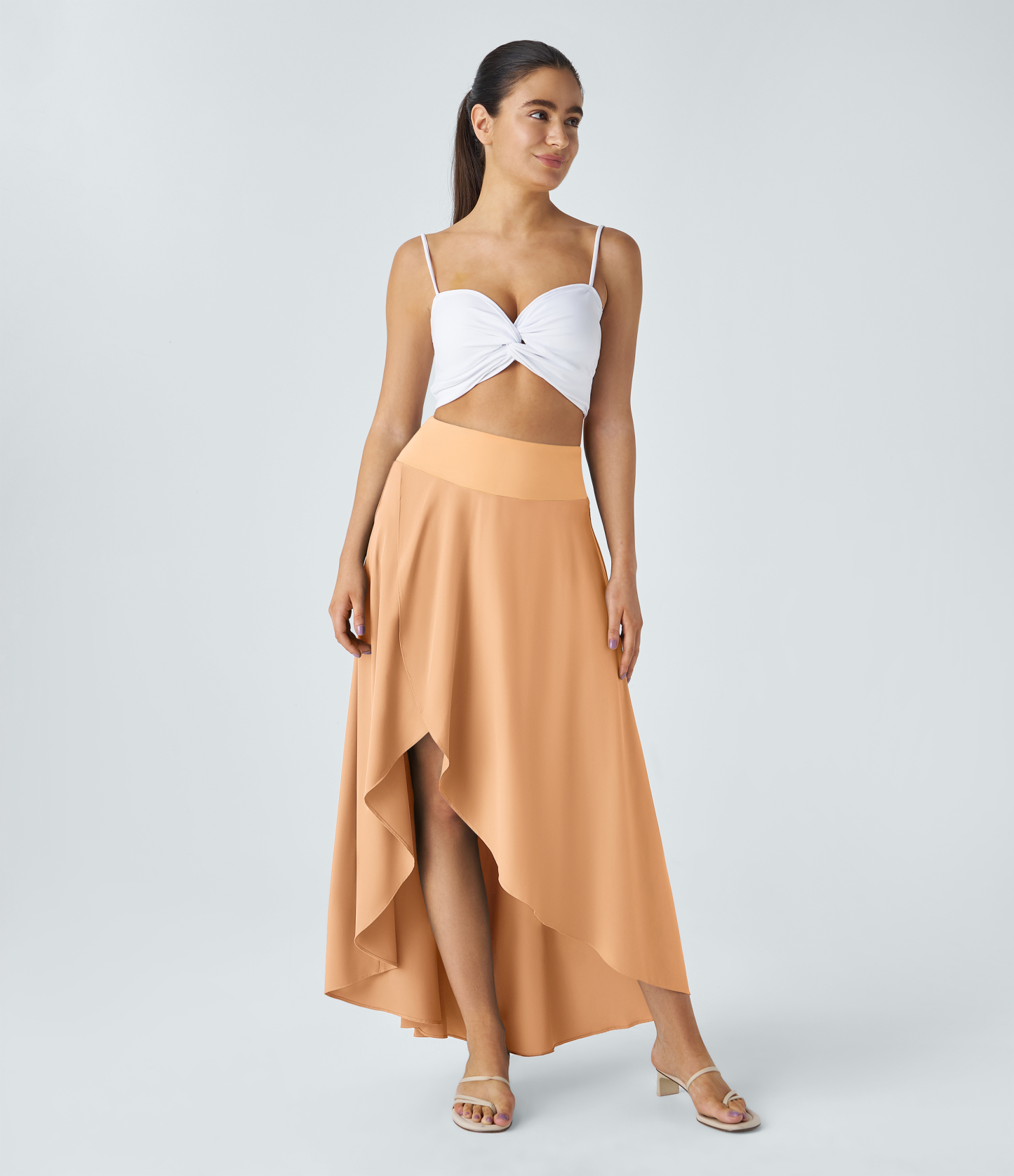 High Waisted High Low Ruffle 2-in-1 Flowy Quick Dry Casual Regular Maxi Skirt