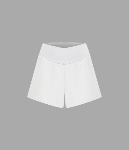 High Waisted Crossover Pocket 2-in-1 Quick Dry Yoga Shorts 4"