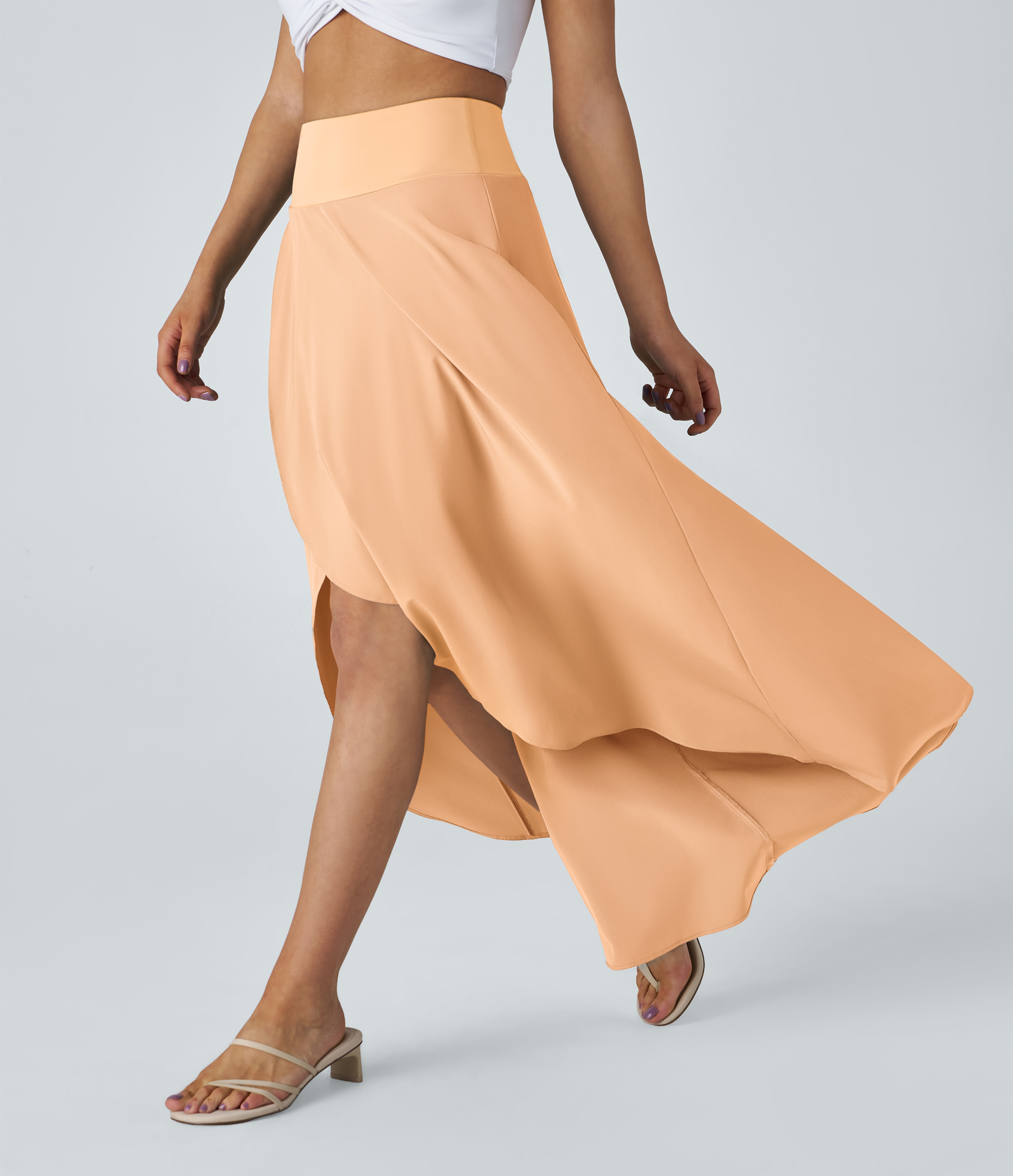 High Waisted High Low Ruffle 2-in-1 Flowy Quick Dry Casual Regular Maxi Skirt