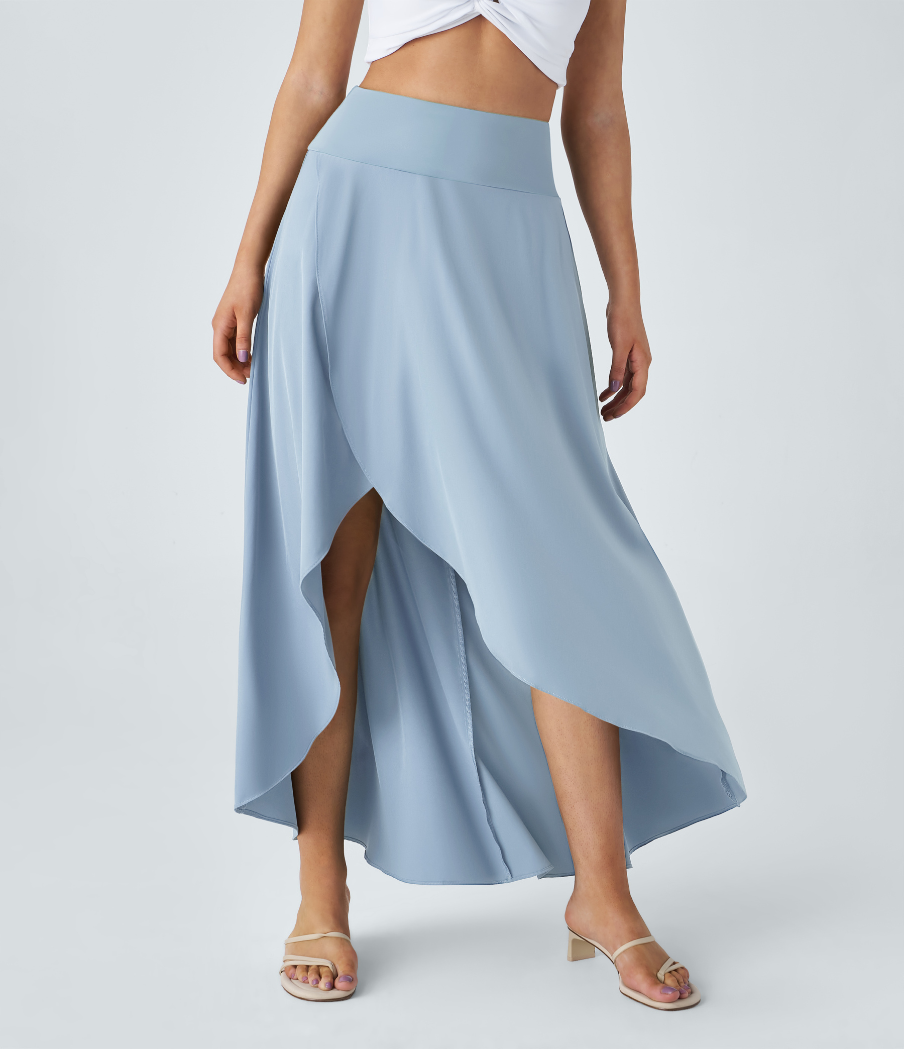 High Waisted High Low Ruffle 2-in-1 Flowy Quick Dry Casual Regular Maxi Skirt