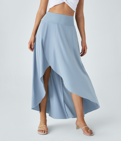 High Waisted High Low Ruffle 2-in-1 Flowy Quick Dry Casual Regular Maxi Skirt