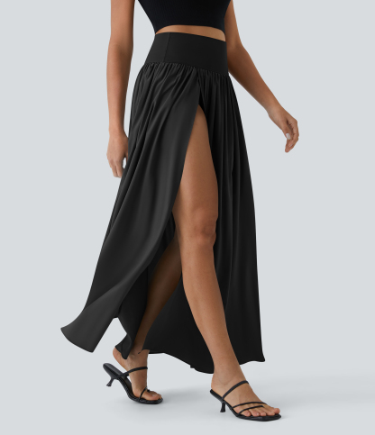 High Waisted Split 2-in-1 Flowy Quick Dry Maxi Casual Skirt