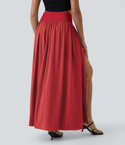 High Waisted Split 2-in-1 Flowy Quick Dry Maxi Casual Skirt