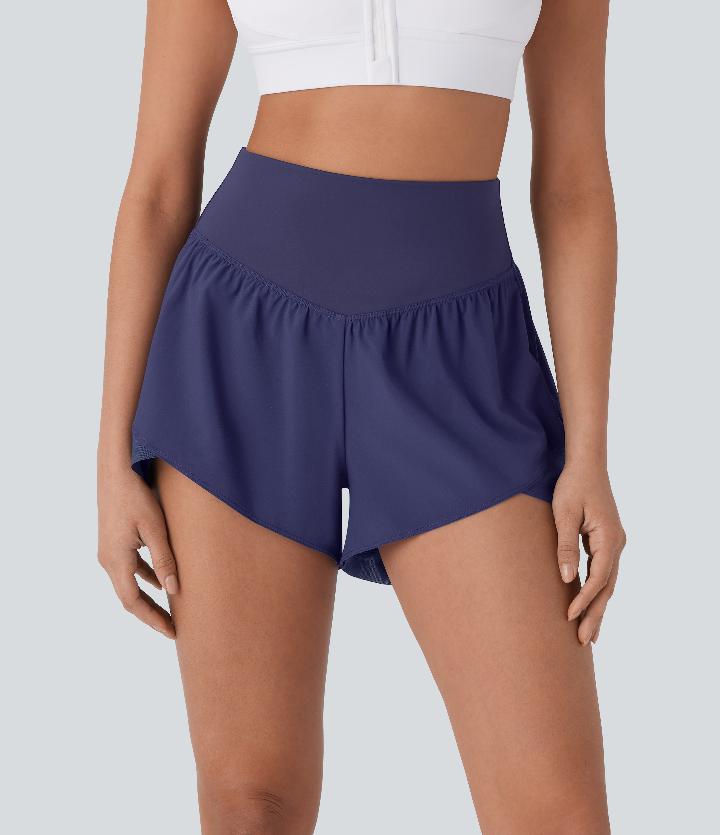 High Waisted Pocket Crossover Hem Quick Dry Yoga Shorts