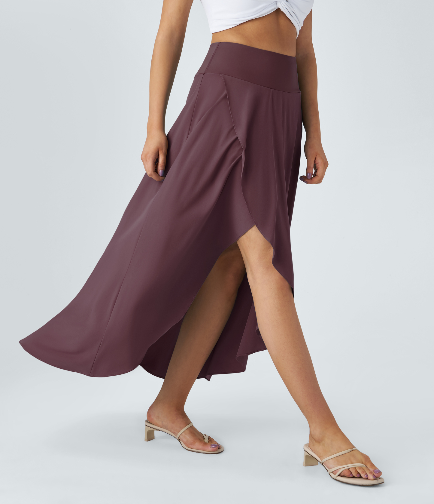 High Waisted High Low Ruffle 2-in-1 Flowy Quick Dry Casual Regular Maxi Skirt