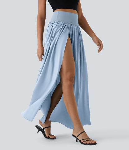 High Waisted Split 2-in-1 Flowy Quick Dry Maxi Casual Skirt