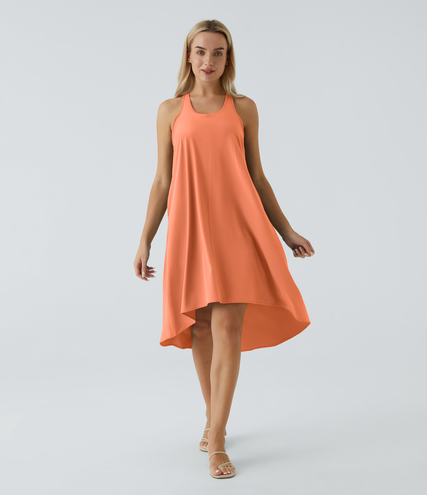 Backless Racerback Side Pocket High Low Flowy Midi Quick Dry Casual Dress