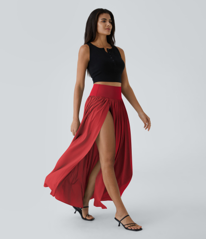 High Waisted Split 2-in-1 Flowy Quick Dry Maxi Casual Skirt