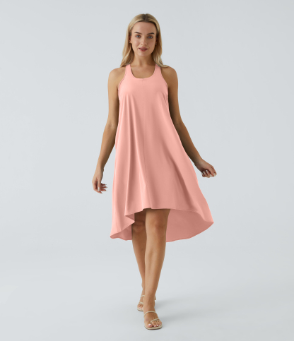 Backless Racerback Side Pocket High Low Flowy Midi Quick Dry Casual Dress