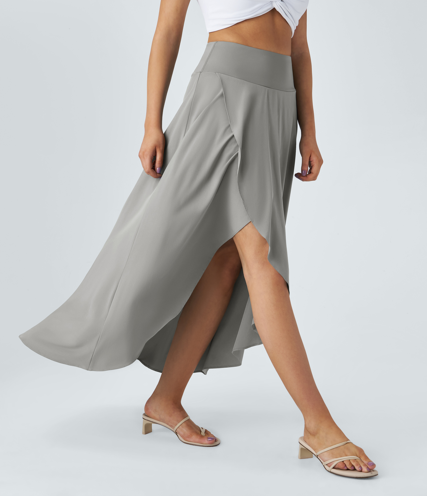 High Waisted High Low Ruffle 2-in-1 Flowy Quick Dry Casual Regular Maxi Skirt