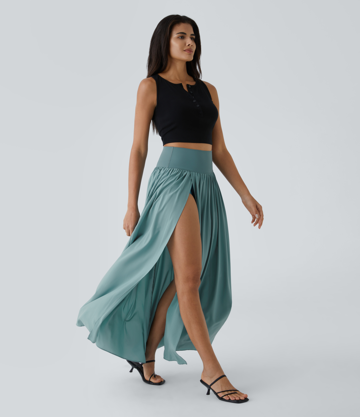 High Waisted Split 2-in-1 Flowy Quick Dry Maxi Casual Skirt