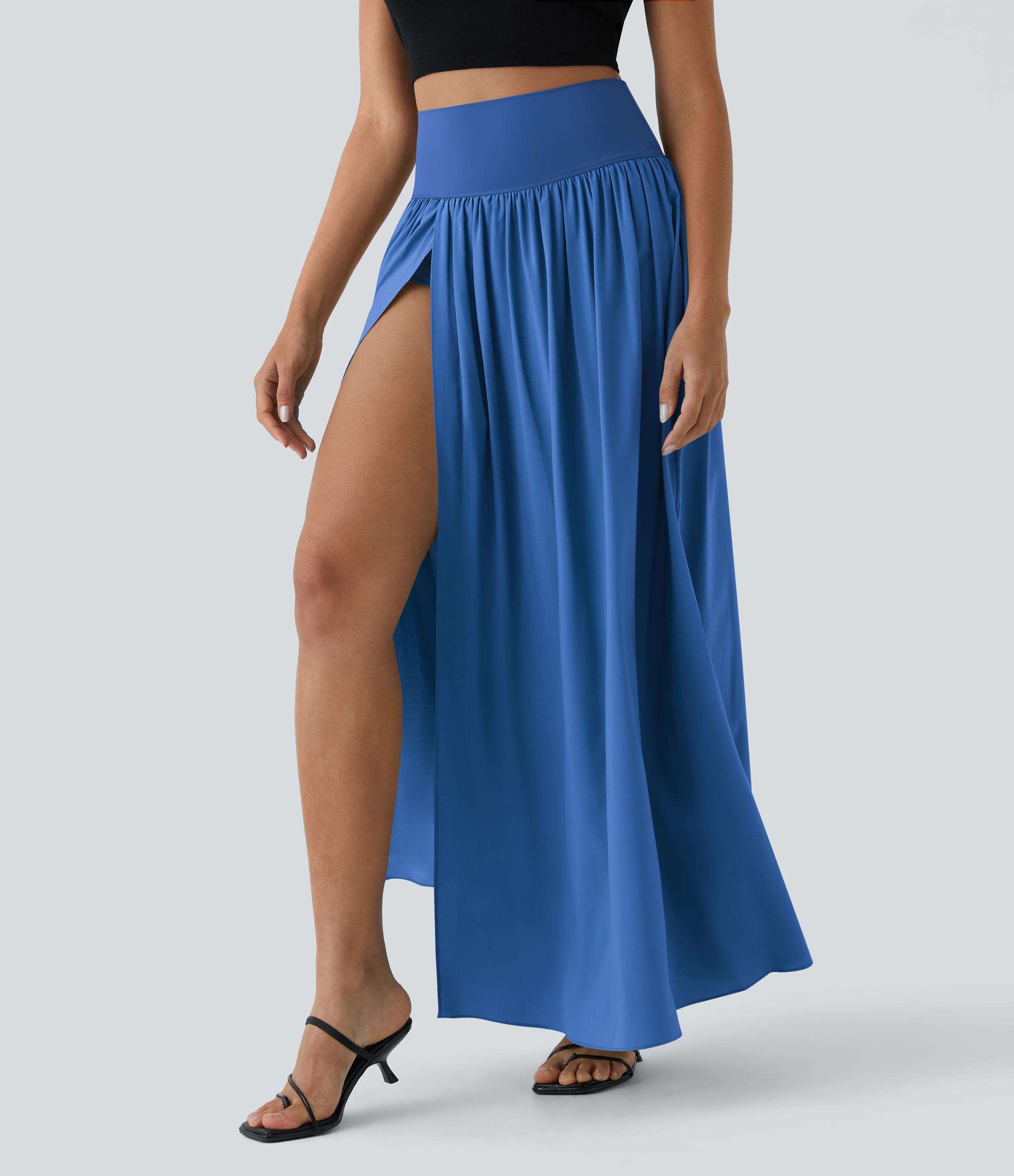High Waisted Split 2-in-1 Flowy Quick Dry Maxi Casual Skirt