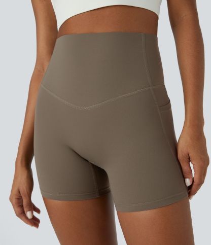 SoCinched High Waisted Tummy Control Side Pocket Shaping Training Biker Shorts 5''