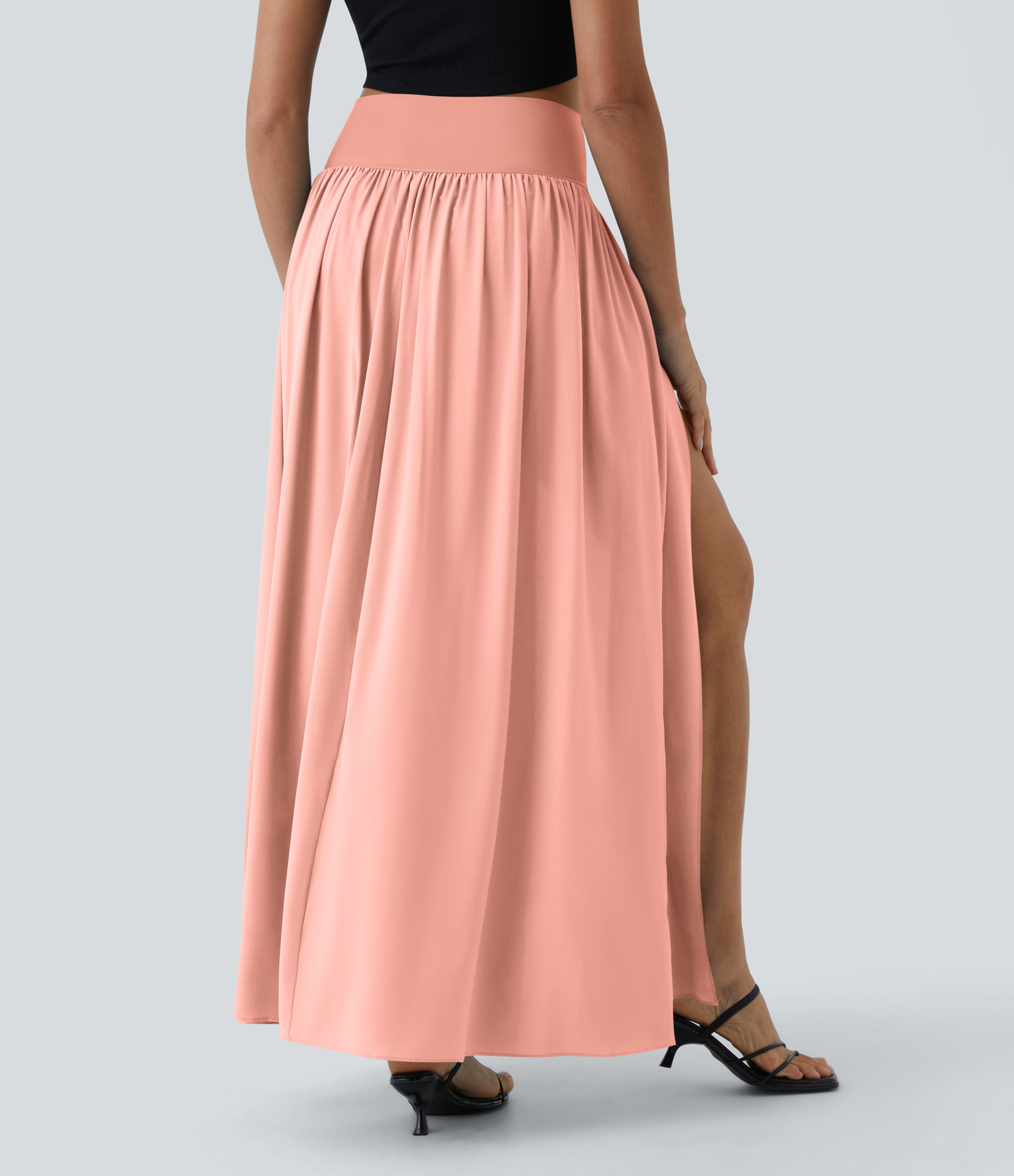 High Waisted Split 2-in-1 Flowy Quick Dry Maxi Casual Skirt