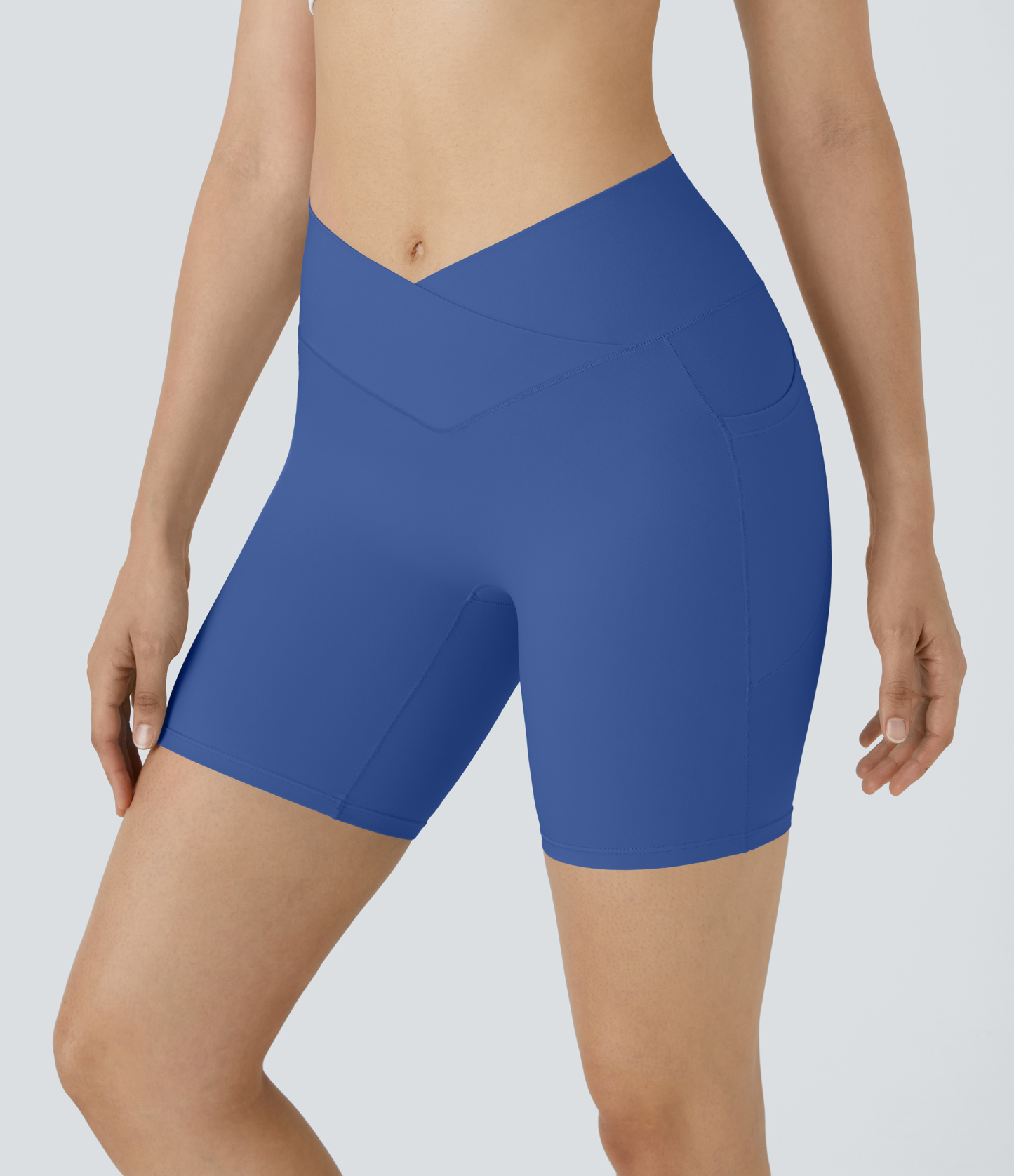 High Waisted Crossover Pocket Yoga Biker Shorts 7"-UPF50+