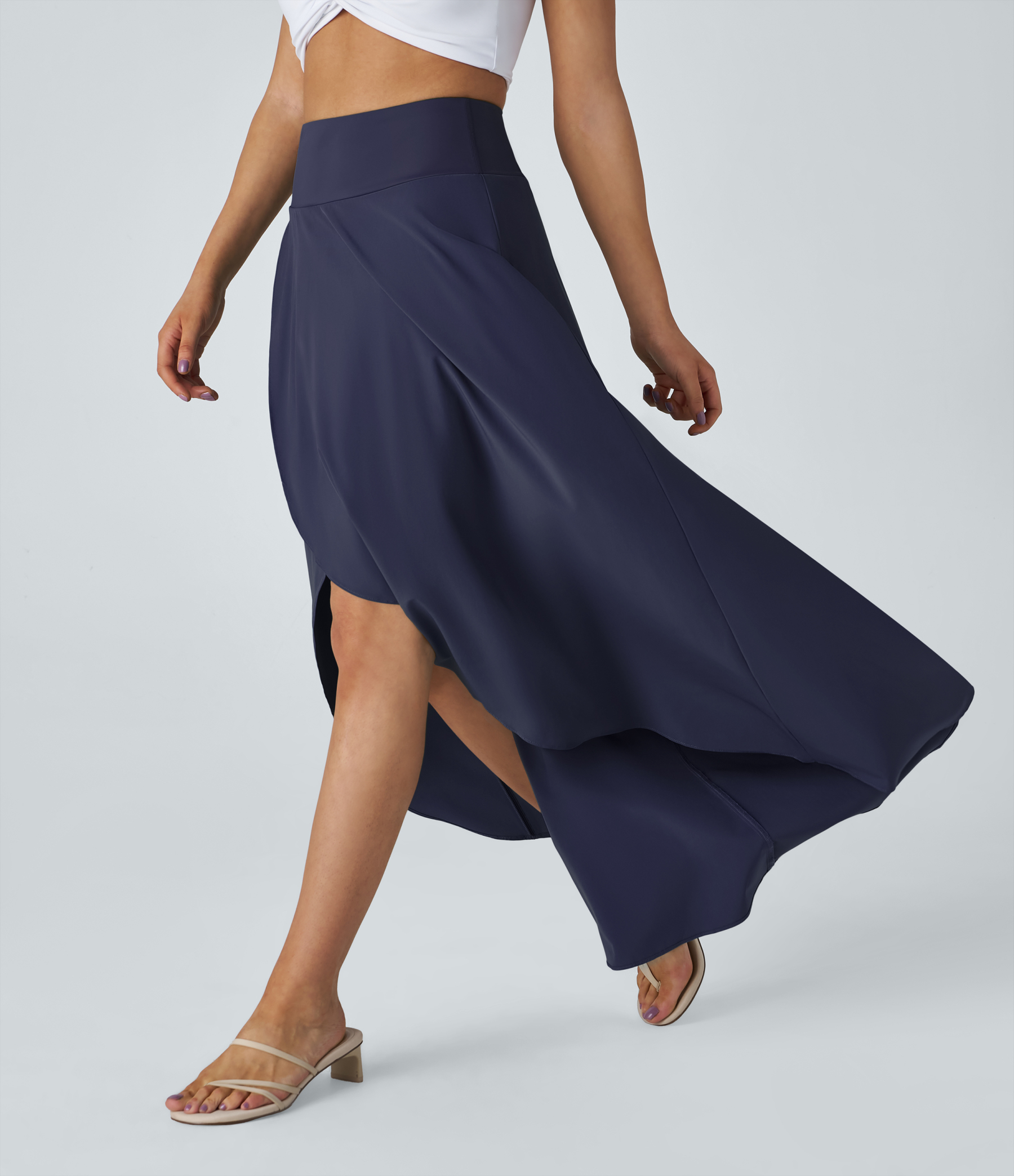 High Waisted High Low Ruffle 2-in-1 Flowy Quick Dry Casual Regular Maxi Skirt