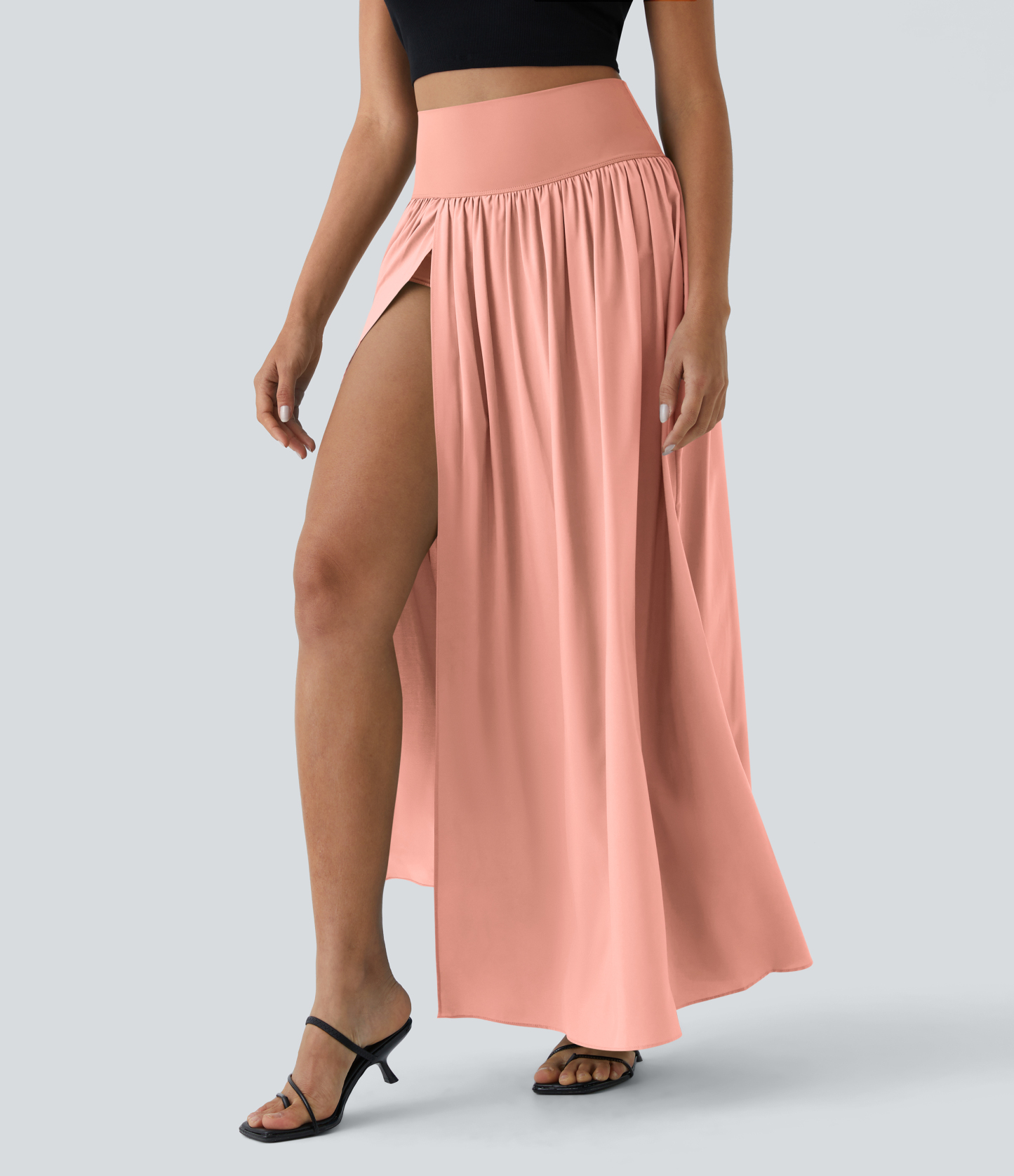High Waisted Split 2-in-1 Flowy Quick Dry Maxi Casual Skirt