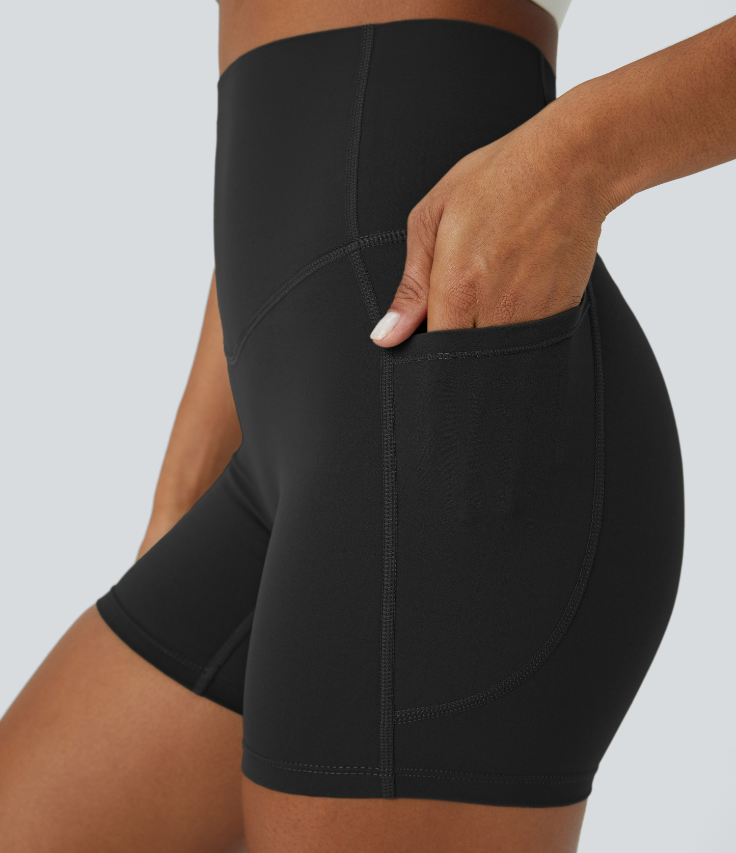 SoCinched High Waisted Tummy Control Side Pocket Shaping Training Biker Shorts 5''