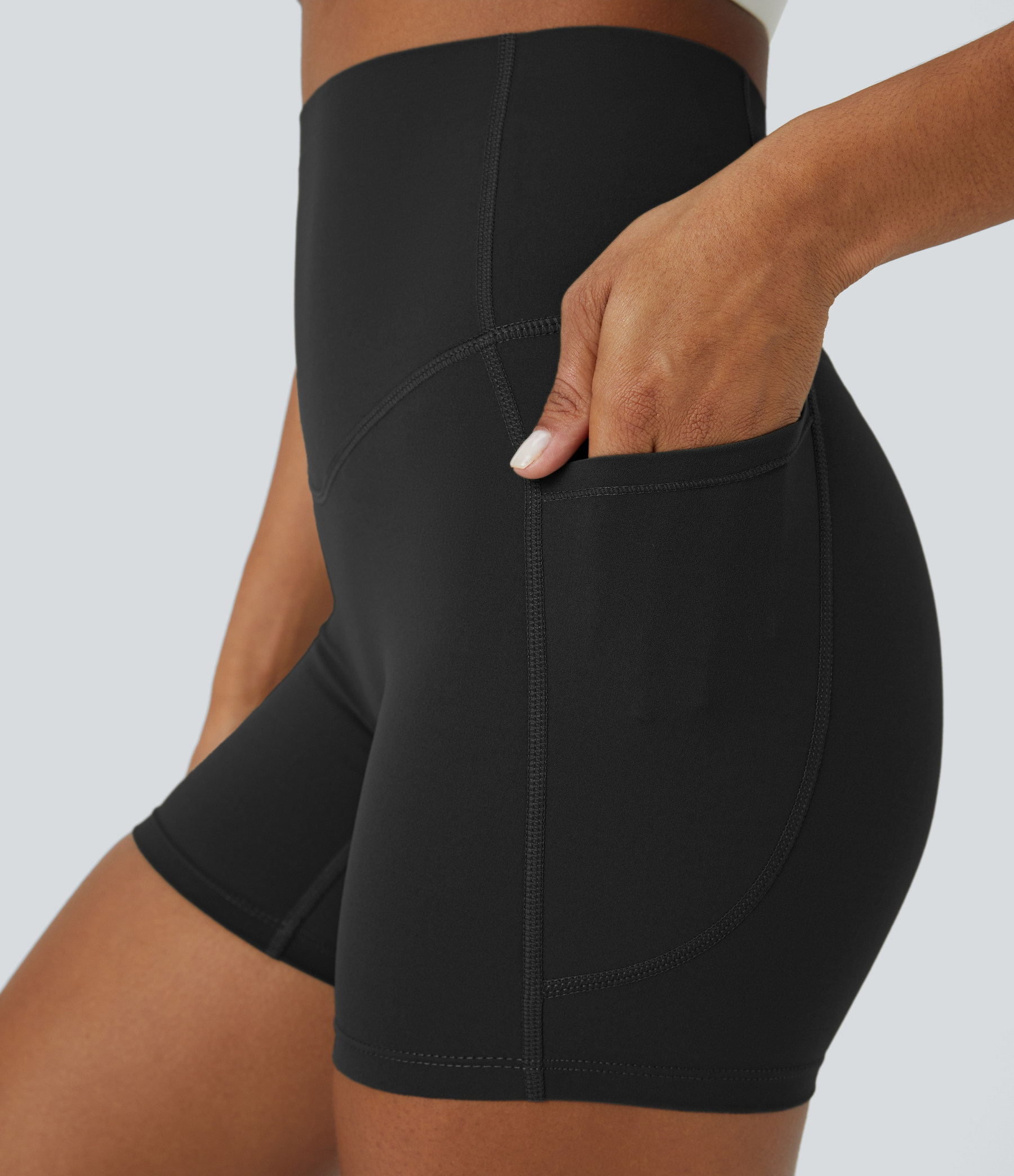 SoCinched High Waisted Tummy Control Side Pocket Shaping Training Biker Shorts 5''