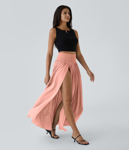 High Waisted Split 2-in-1 Flowy Quick Dry Maxi Casual Skirt