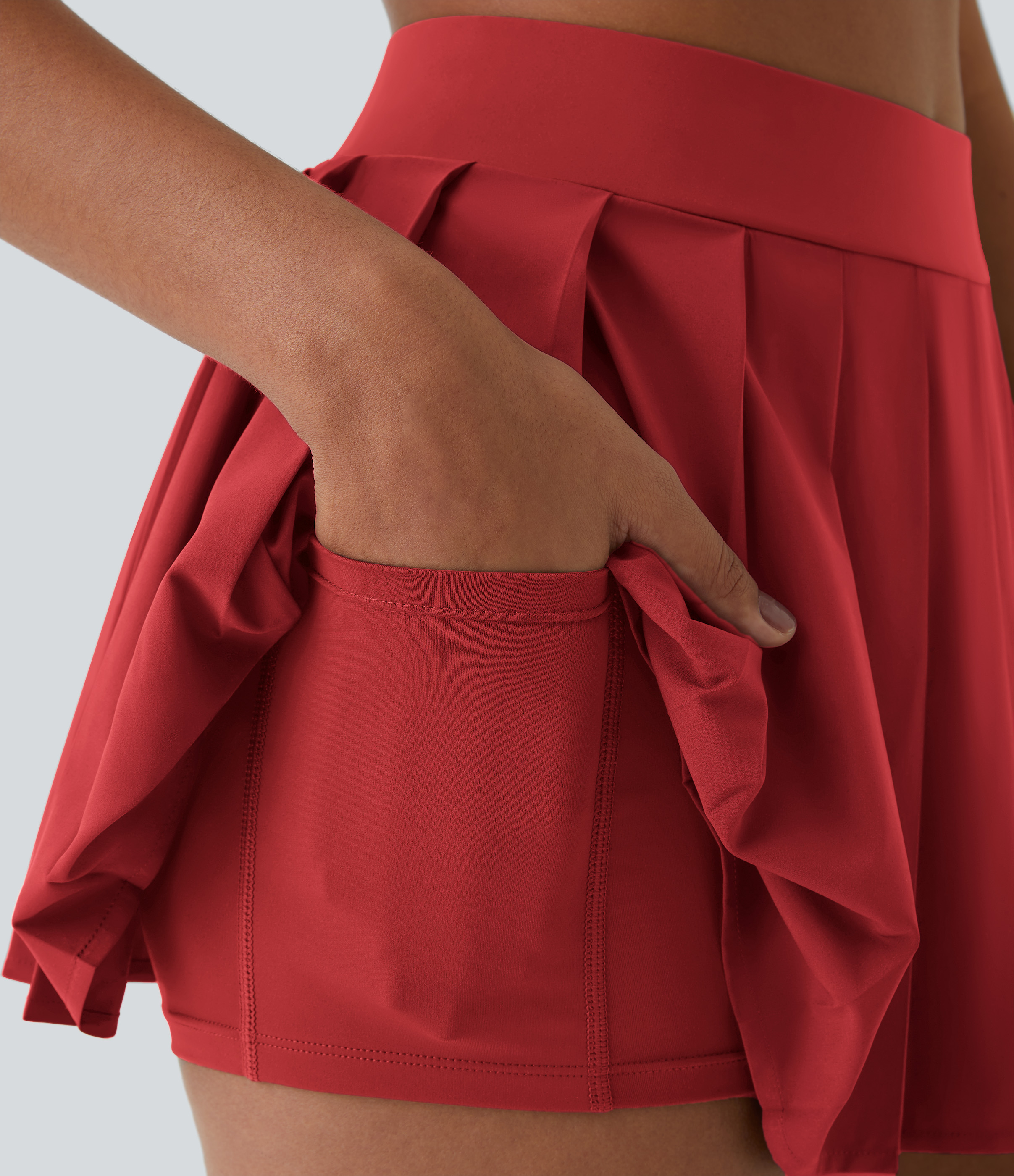 High Waisted Pleated 2-in-1 Pocket Adjustable Buckle Micro Mini Quick Dry Casual Skirt