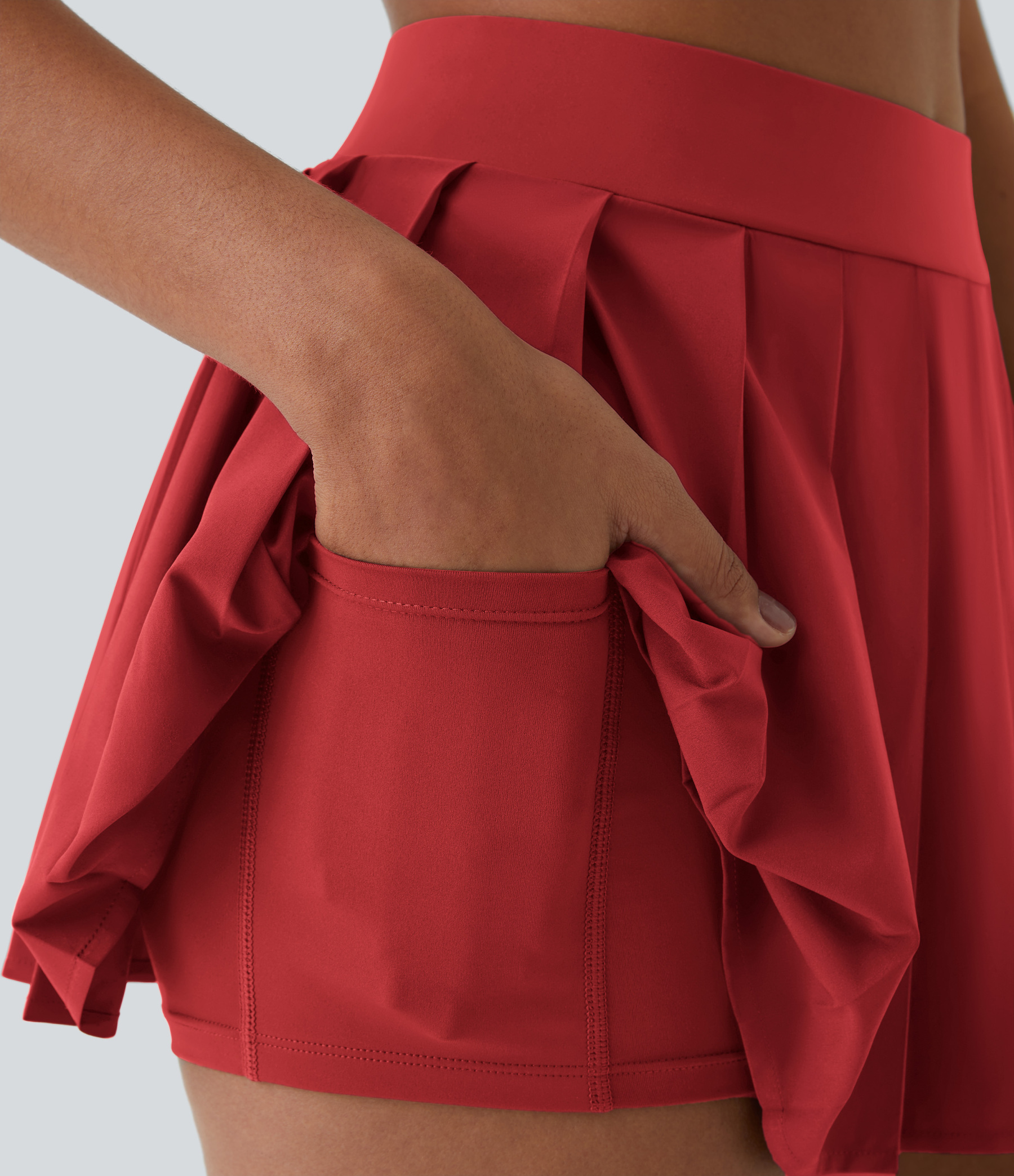 High Waisted Pleated 2-in-1 Pocket Adjustable Buckle Micro Mini Quick Dry Casual Skirt