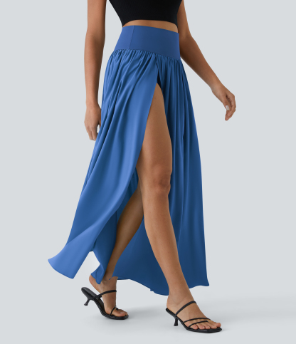 High Waisted Split 2-in-1 Flowy Quick Dry Maxi Casual Skirt
