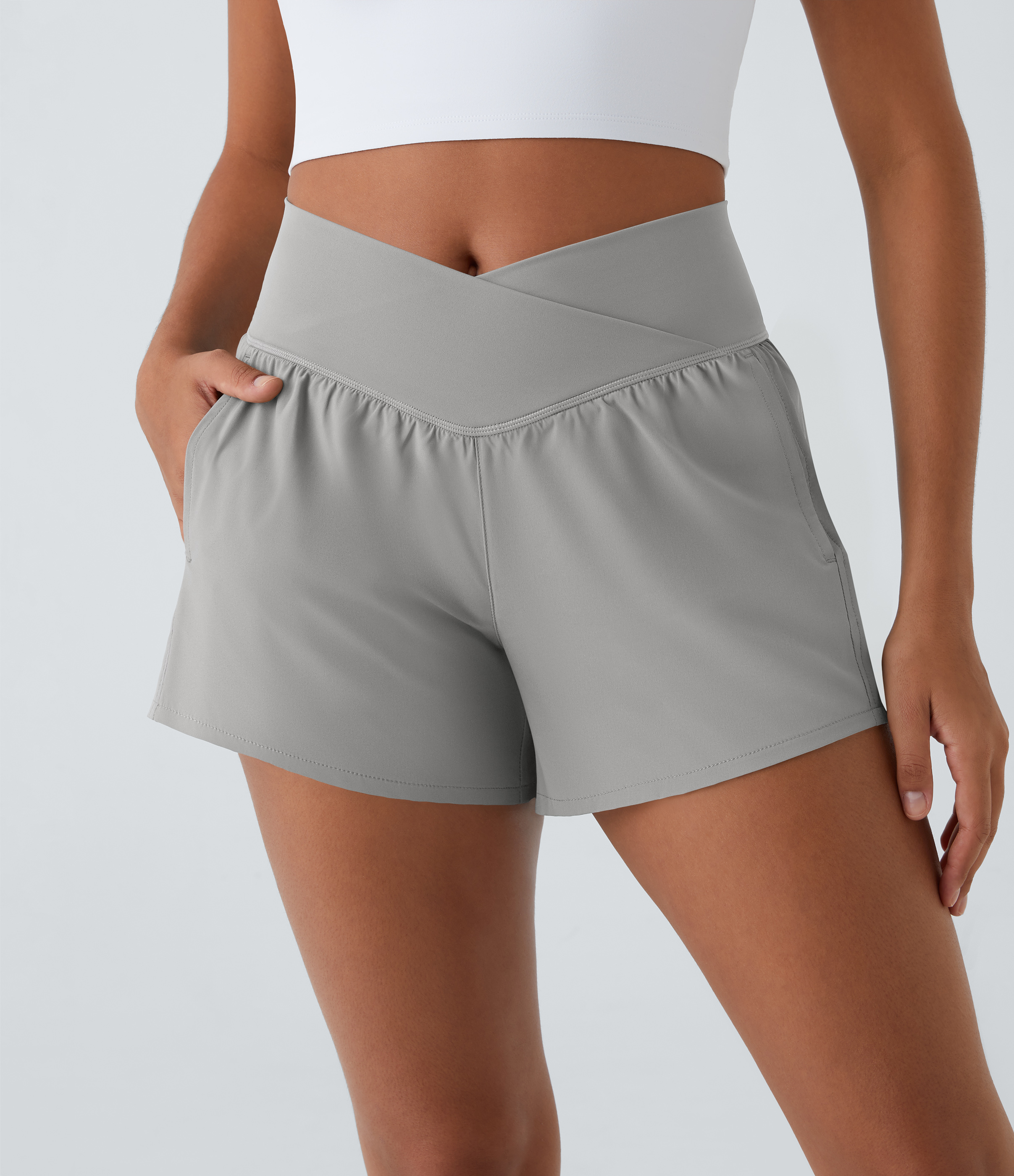 Breezeful™ High Waisted Crossover Pocket 2-in-1 Quick Dry Yoga Shorts 
