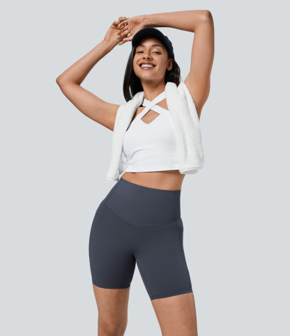 SoCinched High Waisted Tummy Control Pocket Shaping Training Biker Shorts 7''