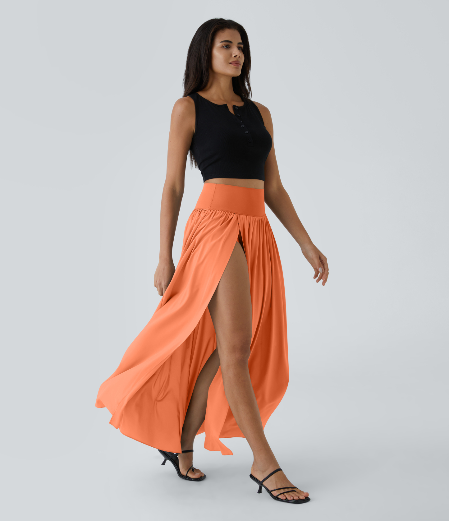 High Waisted Split 2-in-1 Flowy Quick Dry Maxi Casual Skirt