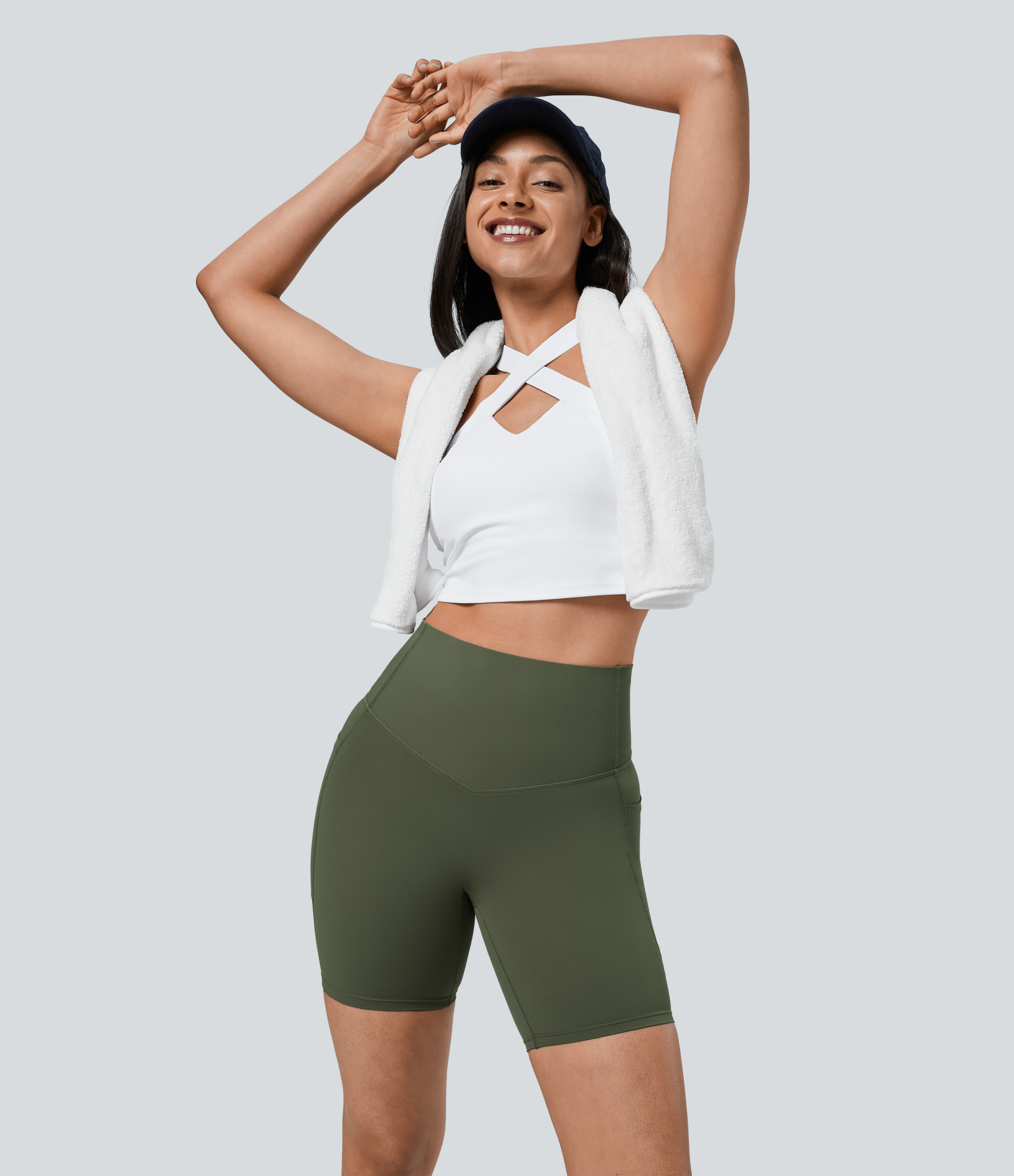 SoCinched High Waisted Tummy Control Pocket Shaping Training Biker Shorts 7''