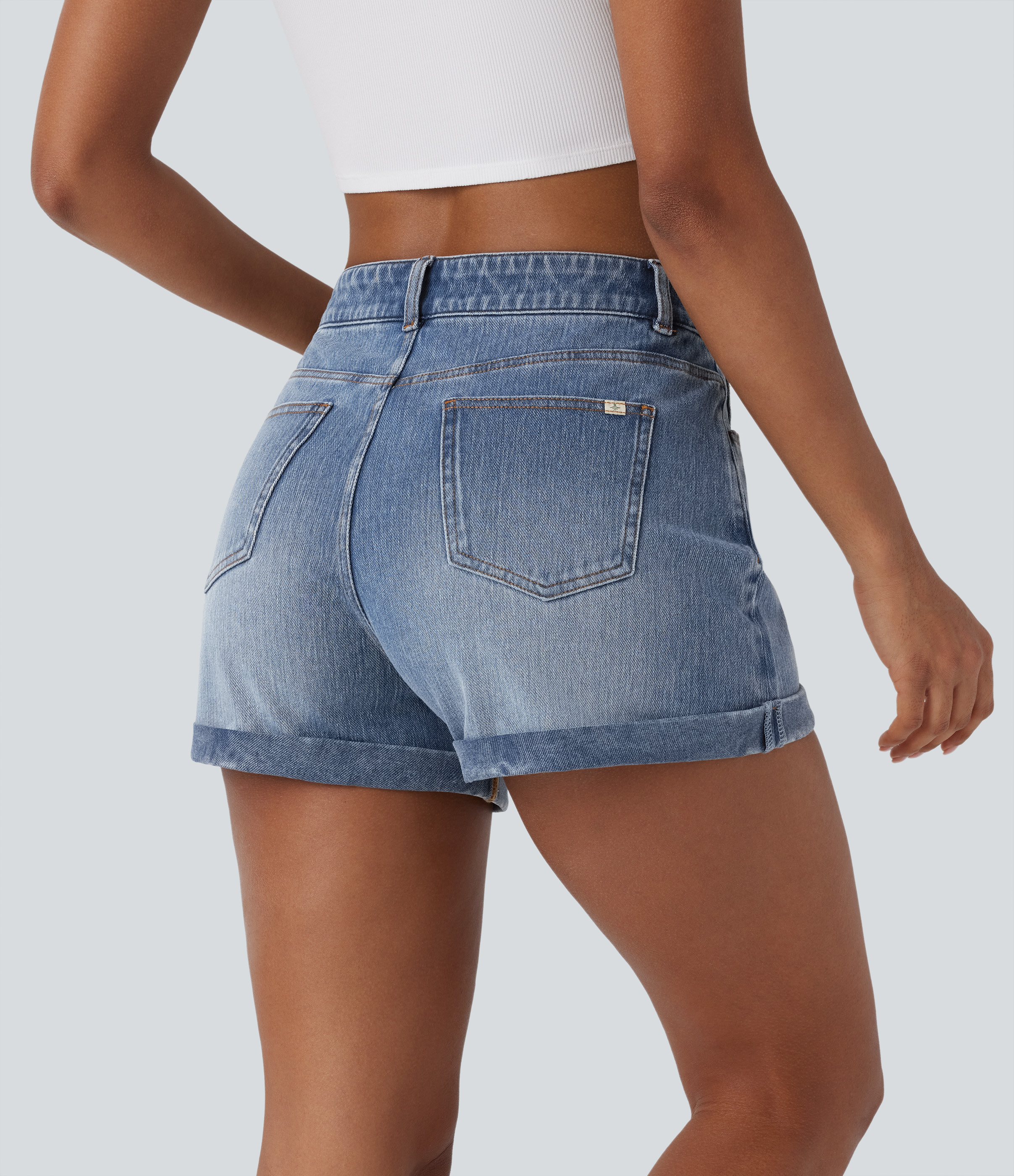 Mid Rise Zipper Pockets Denim Casual Shorts 3''