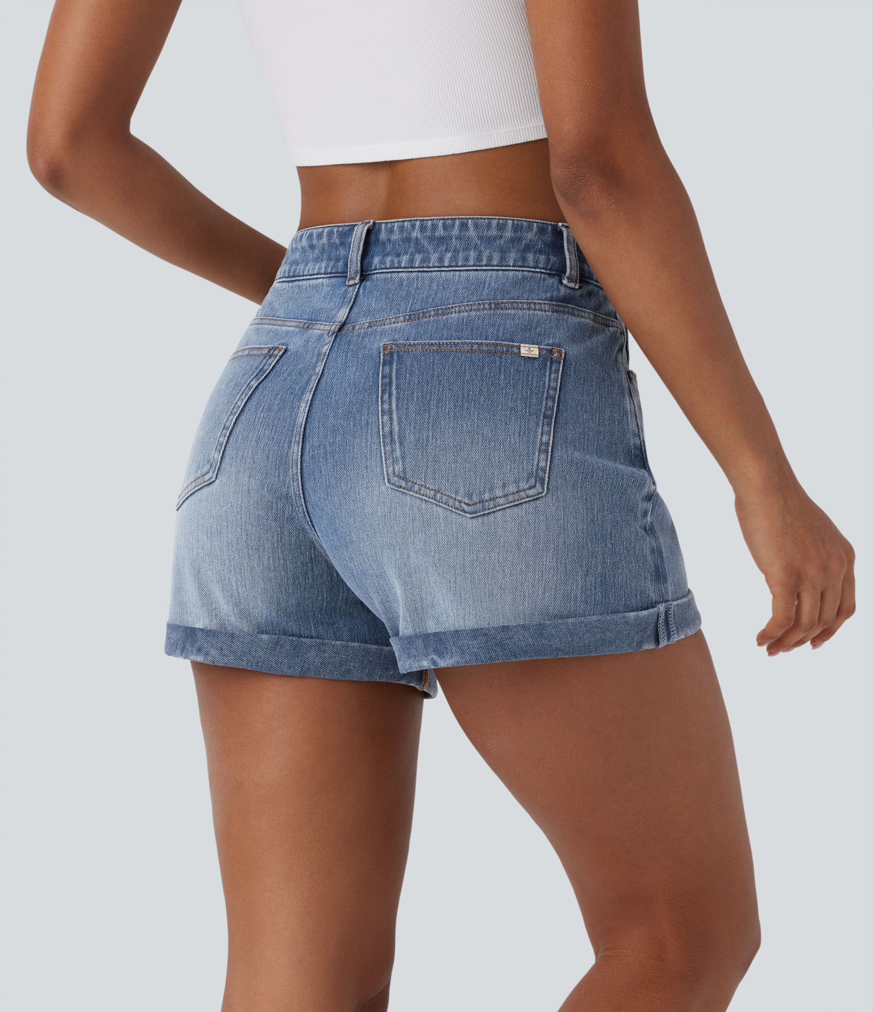 Mid Rise Zipper Pockets Denim Casual Shorts 3''