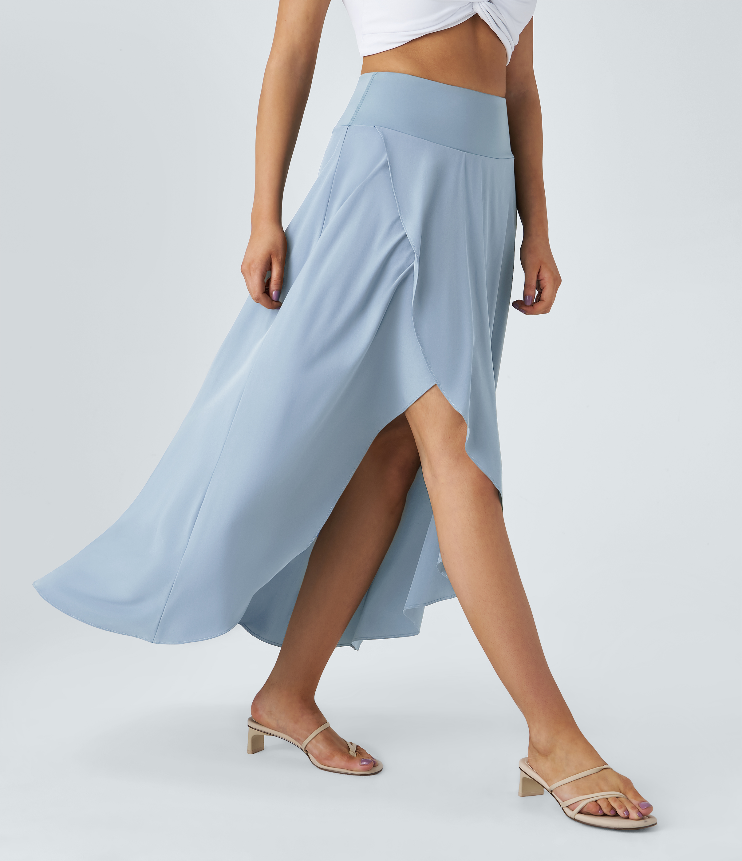High Waisted High Low Ruffle 2-in-1 Flowy Quick Dry Casual Regular Maxi Skirt