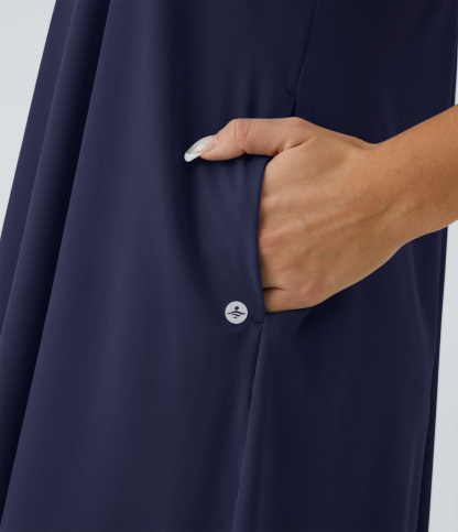 Backless Racerback Side Pocket High Low Flowy Midi Quick Dry Casual Dress