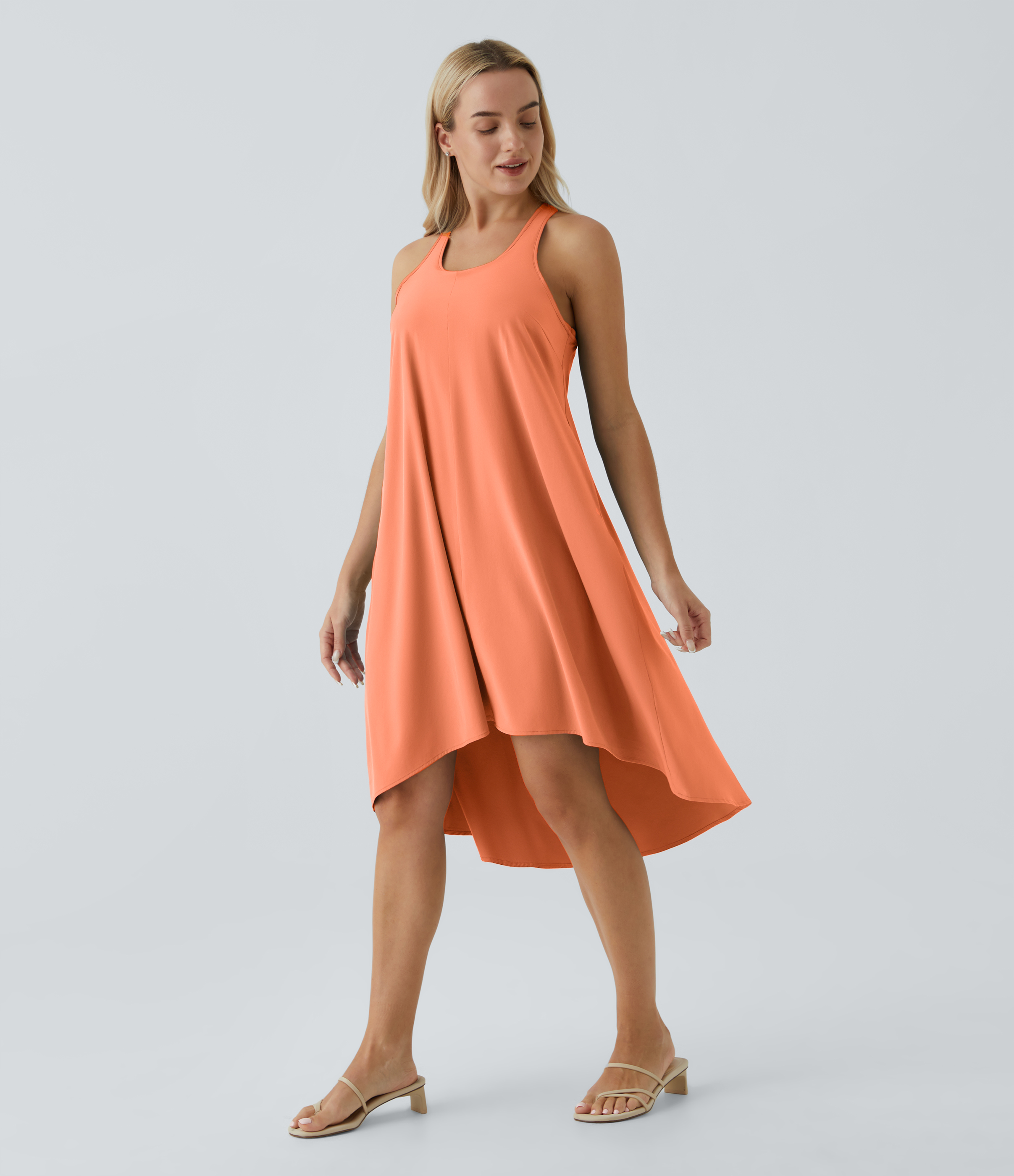 Backless Racerback Side Pocket High Low Flowy Midi Quick Dry Casual Dress
